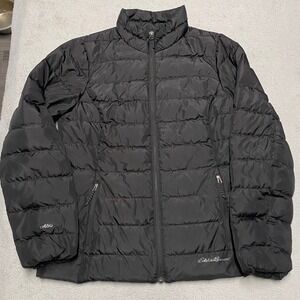 Eddie Bauer Down Jacket Womens Small Black EB650 Full Zip‎ Pockets Outdoors